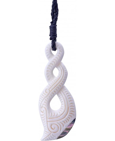 Women's Men's Handcarved Bone Maori Tribal Triple Twist Paua Shell Pendant Necklace $25.79 Pendants & Coins