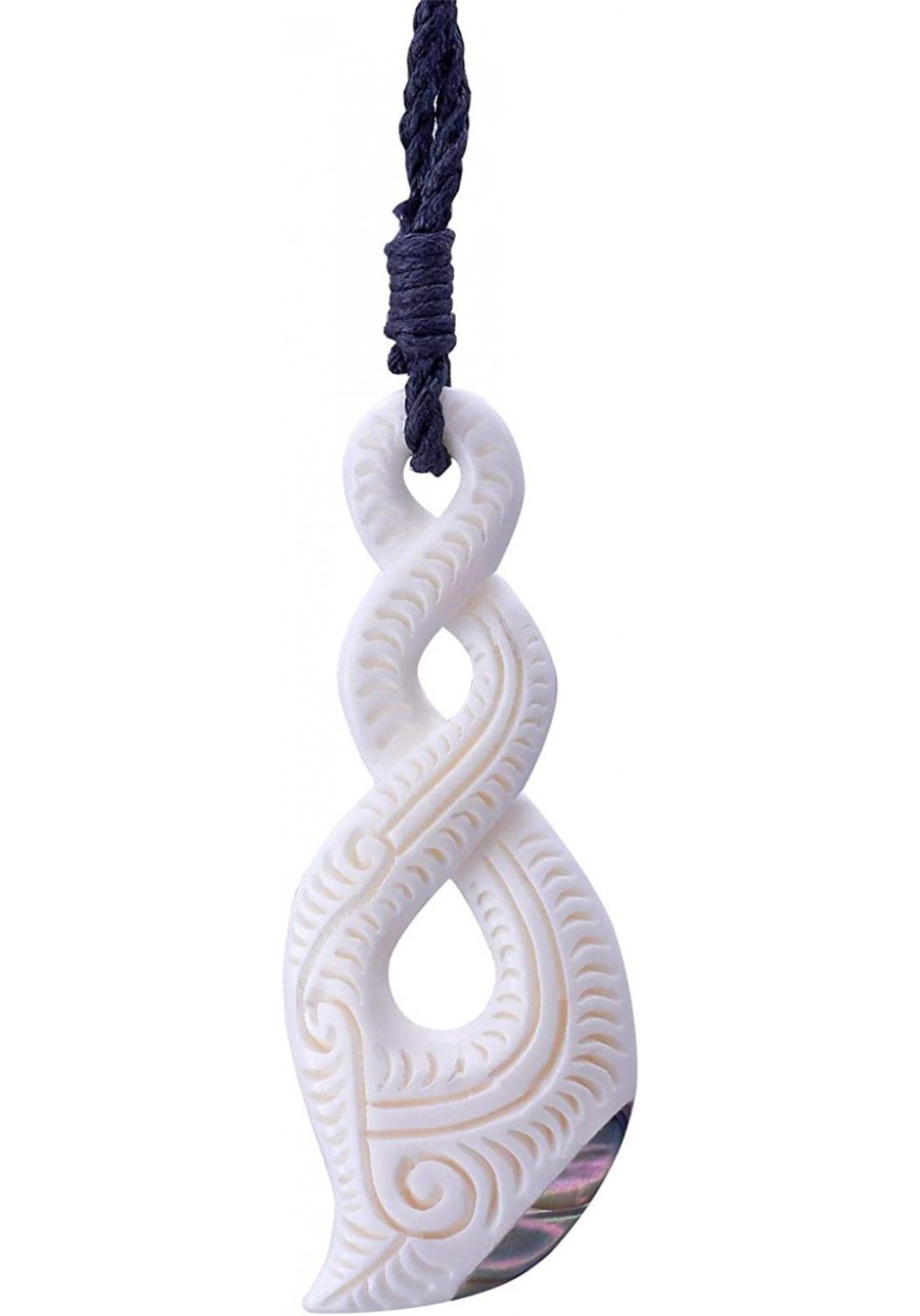 Women's Men's Handcarved Bone Maori Tribal Triple Twist Paua Shell Pendant Necklace $25.79 Pendants & Coins