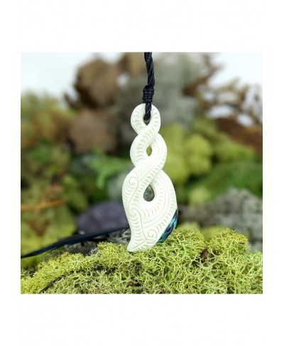 Women's Men's Handcarved Bone Maori Tribal Triple Twist Paua Shell Pendant Necklace $25.79 Pendants & Coins