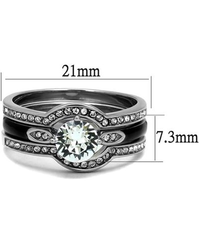 His Hers 4Pc Silver and Black Stainless Steel Wedding Engagement Ring Band Set $30.00 Bridal Sets