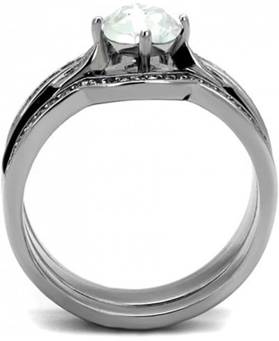 His Hers 4Pc Silver and Black Stainless Steel Wedding Engagement Ring Band Set $30.00 Bridal Sets