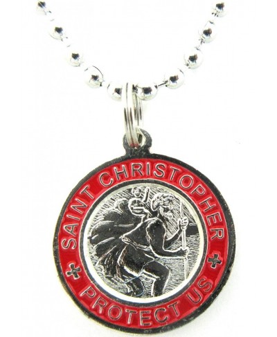 St. Christopher Surf Medal Necklace Pendant Protector of Travel sv/re Silver/Red Small $17.74 Pendant Necklaces