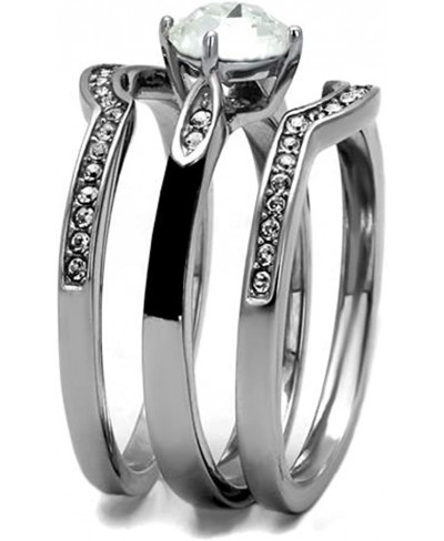 His Hers 4Pc Silver and Black Stainless Steel Wedding Engagement Ring Band Set $30.00 Bridal Sets