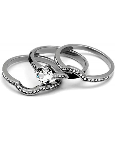 His Hers 4Pc Silver and Black Stainless Steel Wedding Engagement Ring Band Set $30.00 Bridal Sets