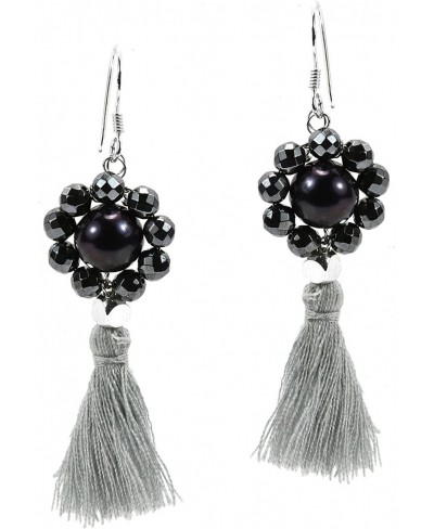 Smoky Couture Cultured Freshwater Black Pearl Tassel Drop .925 Sterling Silver Dangle Earrings $12.42 Drop & Dangle