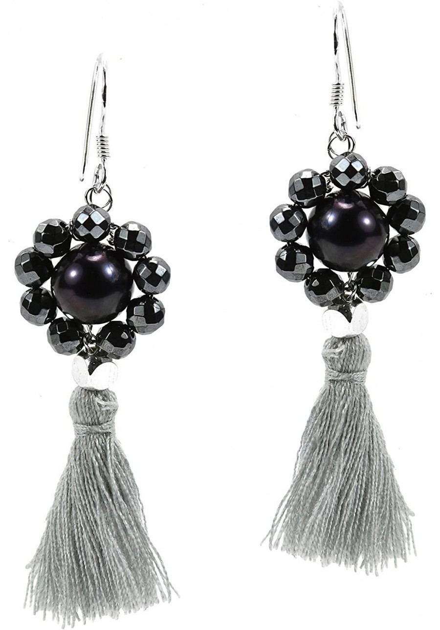 Smoky Couture Cultured Freshwater Black Pearl Tassel Drop .925 Sterling Silver Dangle Earrings $12.42 Drop & Dangle