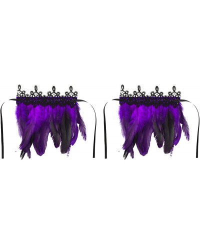 1 Pair Feather Cuffs Halloween Wrist Cuffs Bracelets with Ribbon Ties for Victorian Cosplay Costume Game Party $10.43 Cuff