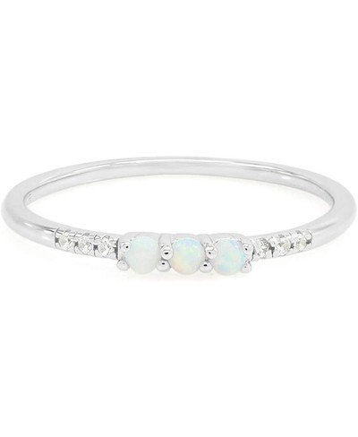 Dainty 14K Gold Over Silver Stacked Finger Band Synthetic Opal Rings Jewelry Women $18.12 Bands