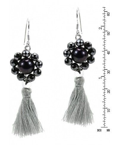 Smoky Couture Cultured Freshwater Black Pearl Tassel Drop .925 Sterling Silver Dangle Earrings $12.42 Drop & Dangle