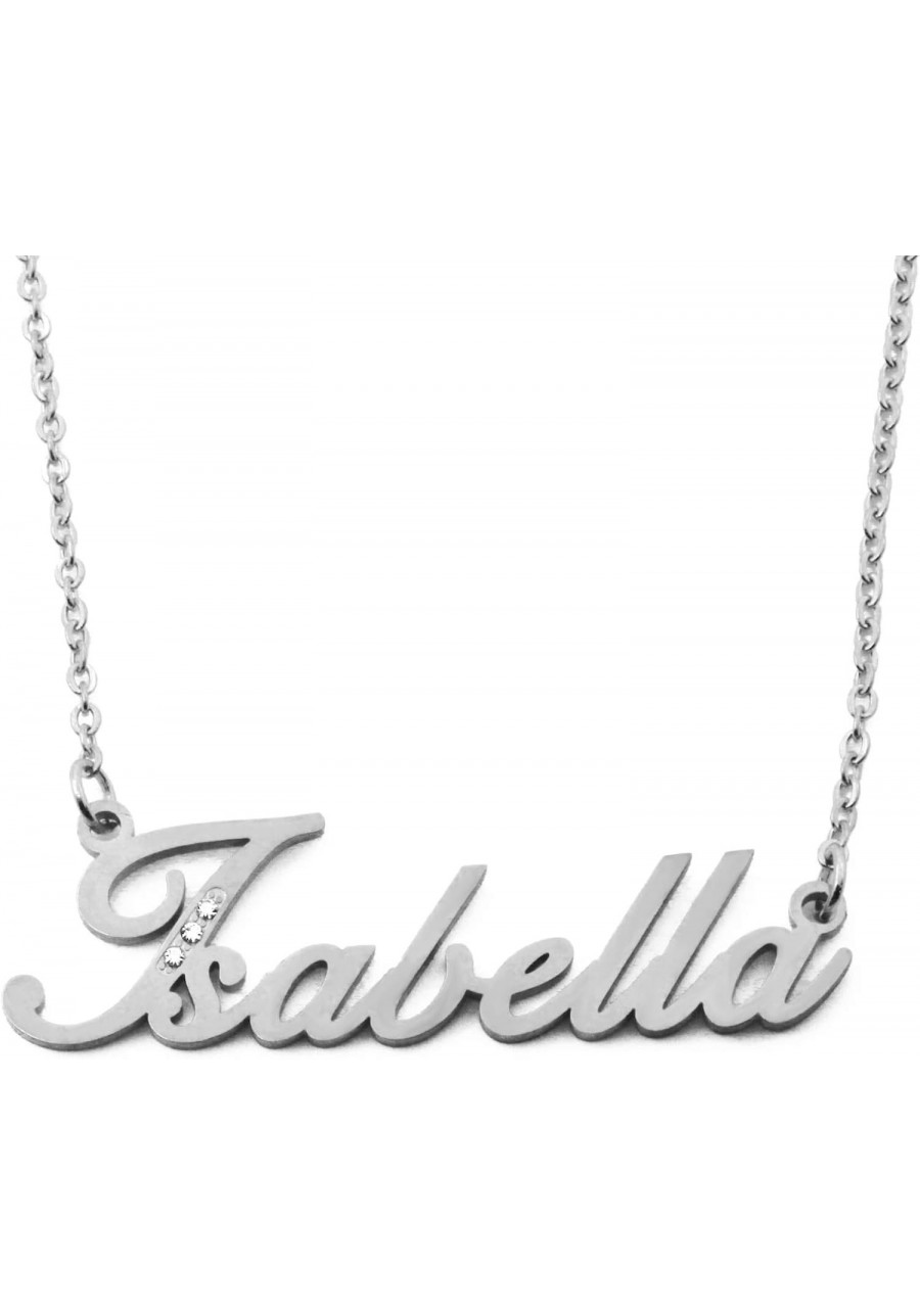 Italic Isabella Name Necklace Personalized - Silver Tone Inc. Crystals - Jewelry Gift Women Girlfriend Mother Sister Friend $...