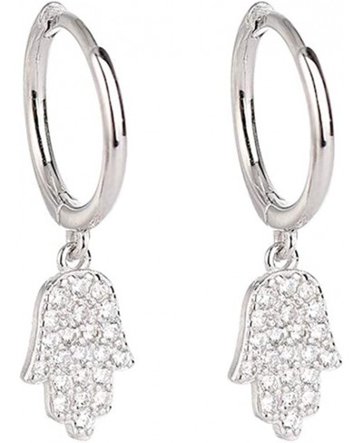 Hamsa hand of Fatima Hoop Huggie Earrings for Women Sterling Silver CZ Lucky Evil Eye Earrings Hoop Earrings $11.49 Hoop