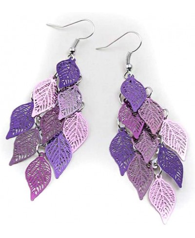 Purple Vintage Leaves Drop Earrings Luxury Boho Bohemian Leaf Dangle Earrings Hollow Out Earrings for Women $9.40 Drop & Dangle
