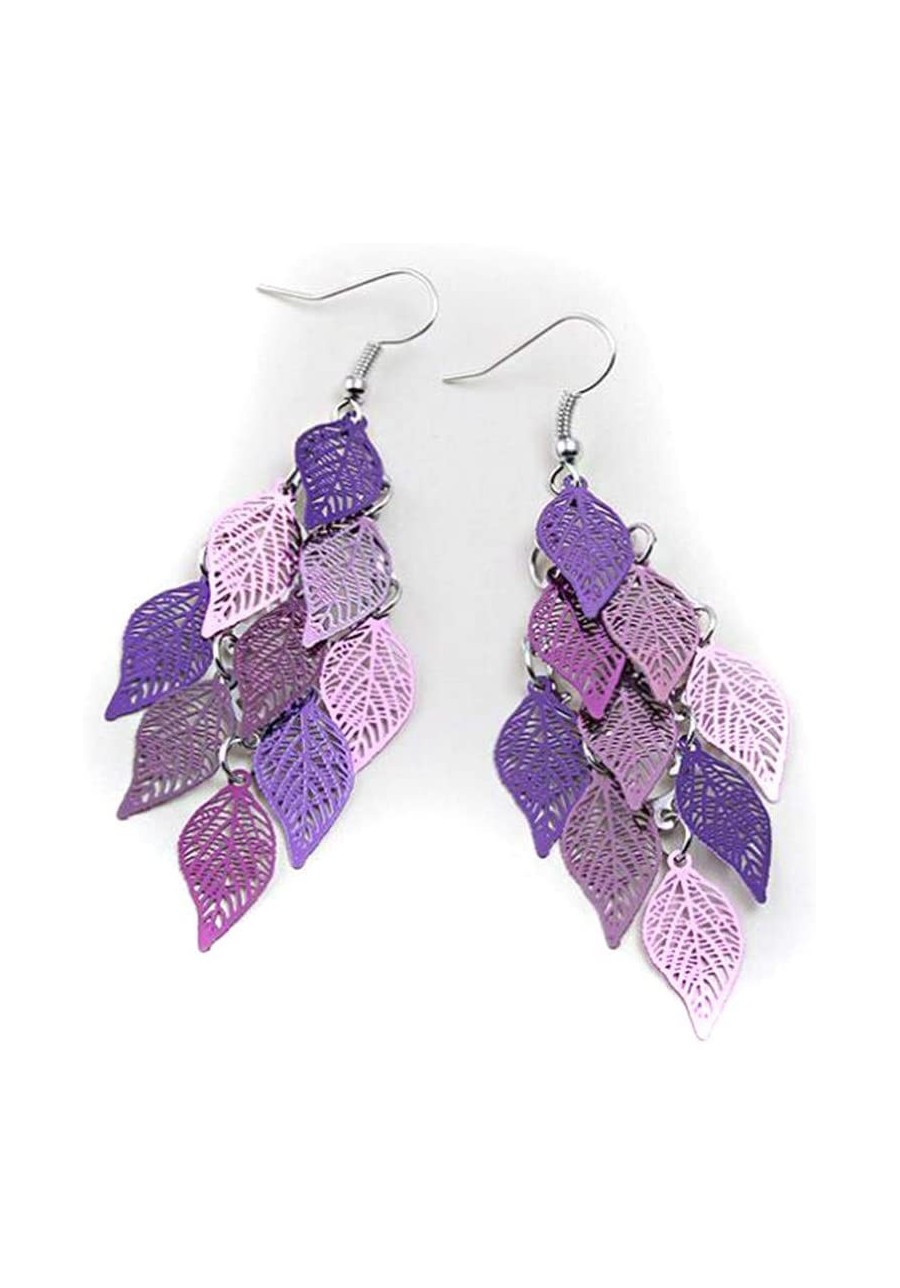 Purple Vintage Leaves Drop Earrings Luxury Boho Bohemian Leaf Dangle Earrings Hollow Out Earrings for Women $9.40 Drop & Dangle