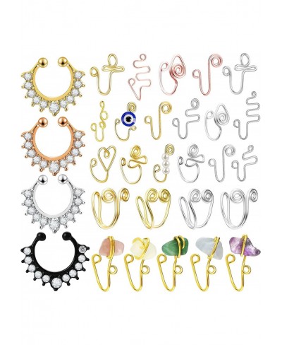 30 Pieces Nose Cuffs for Non Pierced Nose Fake Nose Rings Nose Cuff Non Piercing Nose Clip Jewelry Non Piercing Nose Ring Fak...