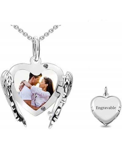 Personalized Engraved Photo Necklace Customized Angel Wings Sterling Silver Heart Picture Locket Necklace for Gift $35.39 Loc...