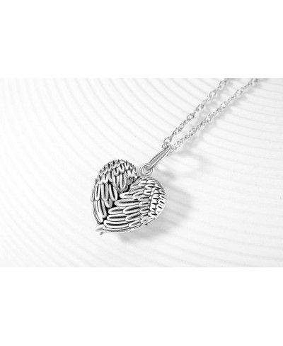 Personalized Engraved Photo Necklace Customized Angel Wings Sterling Silver Heart Picture Locket Necklace for Gift $35.39 Loc...