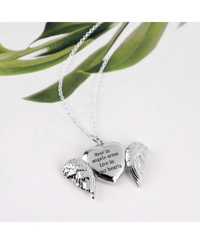 Personalized Engraved Photo Necklace Customized Angel Wings Sterling Silver Heart Picture Locket Necklace for Gift $35.39 Loc...