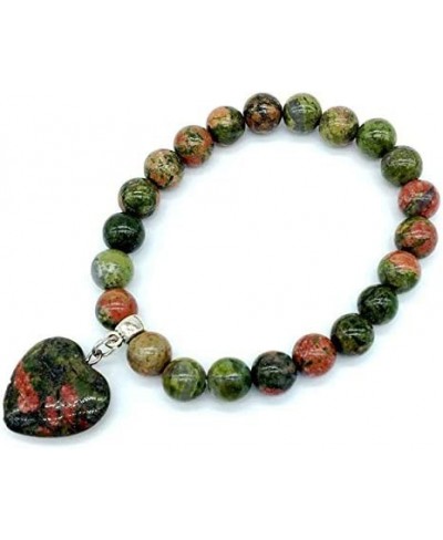 Beadztalk Natural Stone Beads Bracelets Elastic Stretch Bracelet Heart Charm Bangle - (Metal Color unakite) $14.50 Stretch