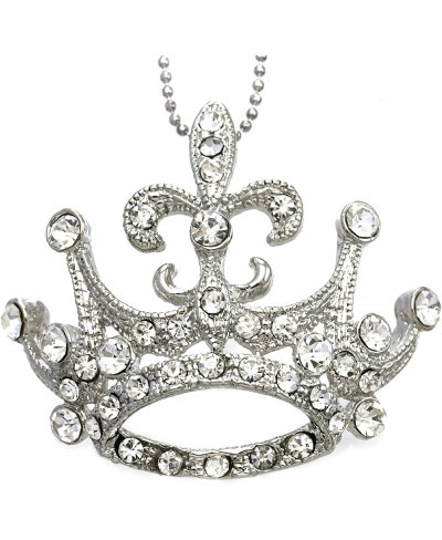 Fleur De Lis Princess Crown Tiara Pendant Necklace Clear Rhinestones Teens Fashion Jewelry $11.66 Pendants & Coins