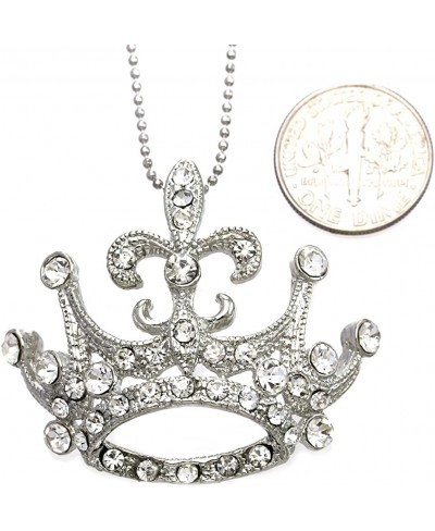 Fleur De Lis Princess Crown Tiara Pendant Necklace Clear Rhinestones Teens Fashion Jewelry $11.66 Pendants & Coins