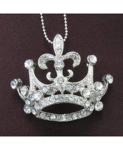 Fleur De Lis Princess Crown Tiara Pendant Necklace Clear Rhinestones Teens Fashion Jewelry $11.66 Pendants & Coins