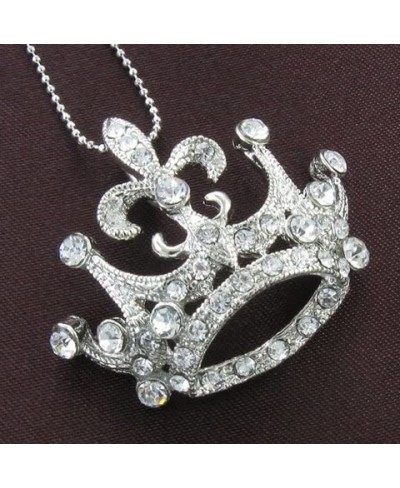 Fleur De Lis Princess Crown Tiara Pendant Necklace Clear Rhinestones Teens Fashion Jewelry $11.66 Pendants & Coins