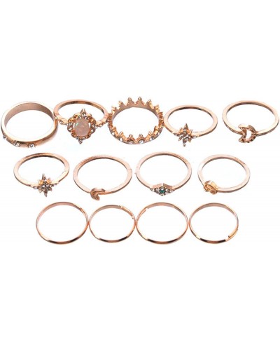 Exquisite Ring Fresh Style Ladies Couple Love Rings 13Pcs/Set Boho Women Moon Star Crown Faux Opal Knuckle Midi Finger Ring J...