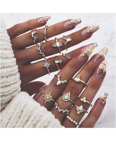 Sparkle Crystal Knuckle Rings Set Gold Rhiestone Vintage Carved Gem Stacking Midi Finger Rings Ring Sets for Women and Teen G...