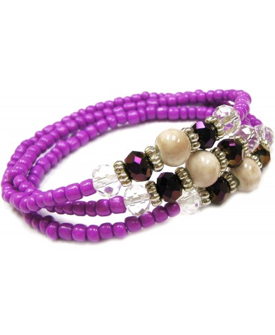 Marble Pattern Porcelain Multi Style Beads Wrap Around Bracelet/Necklace-2 Functions in 1-in Bag Beige/Purple $9.49 Wrap