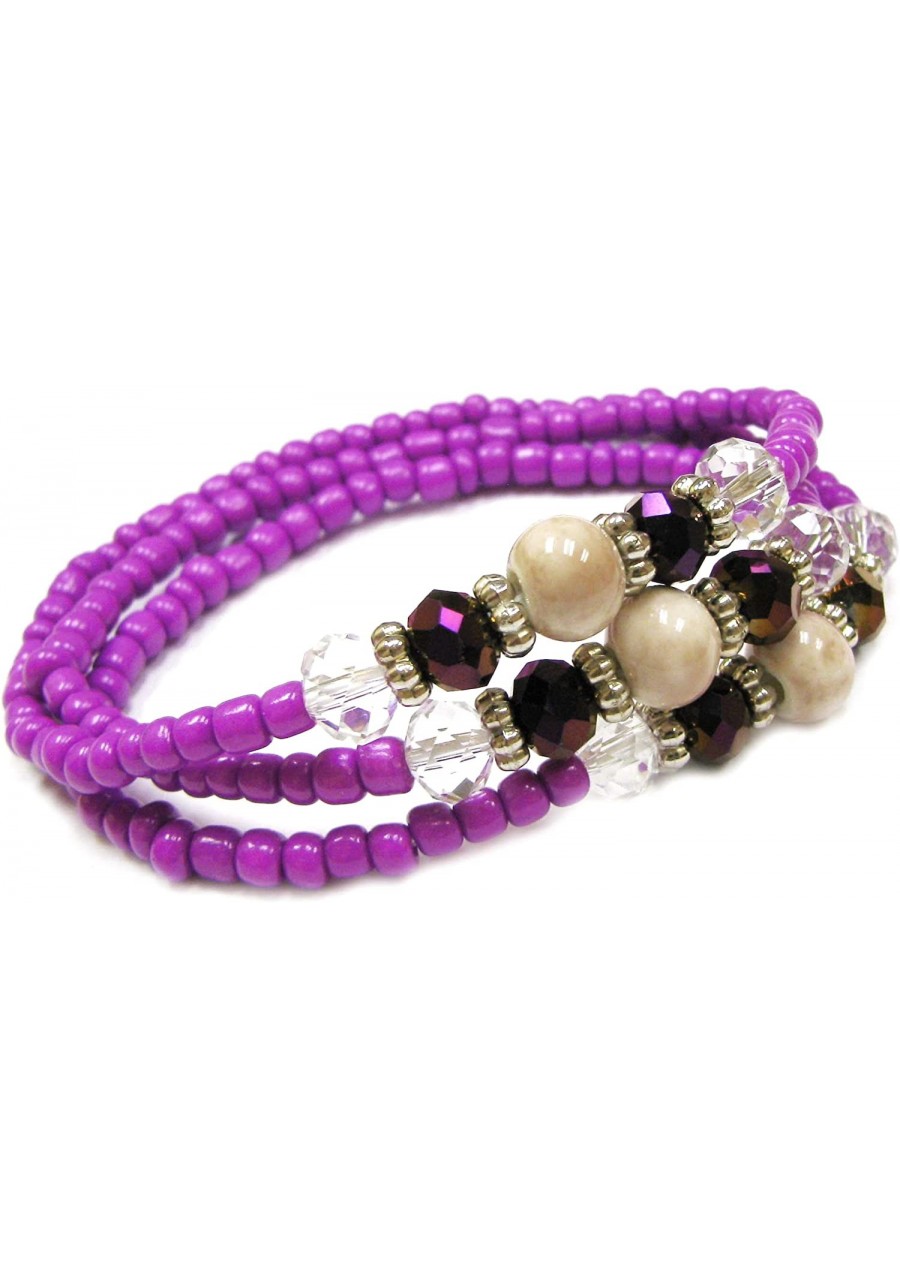 Marble Pattern Porcelain Multi Style Beads Wrap Around Bracelet/Necklace-2 Functions in 1-in Bag Beige/Purple $9.49 Wrap