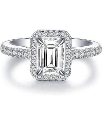 Silver 1.0 Ct (7x5mm) Emerald Cut Engagement Ring Accented Halo Wedding Ring Half Eternity Radiant Cut Anniversary Ring $29.8...