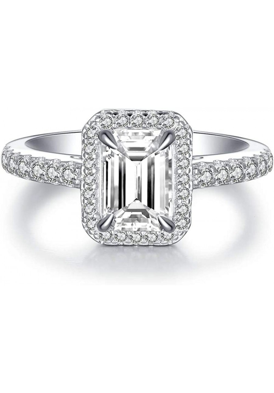 Silver 1.0 Ct (7x5mm) Emerald Cut Engagement Ring Accented Halo Wedding Ring Half Eternity Radiant Cut Anniversary Ring $29.8...