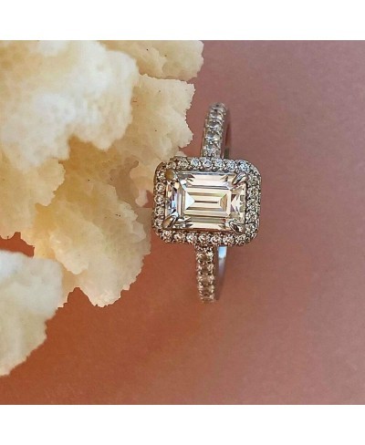 Silver 1.0 Ct (7x5mm) Emerald Cut Engagement Ring Accented Halo Wedding Ring Half Eternity Radiant Cut Anniversary Ring $29.8...