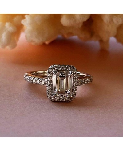 Silver 1.0 Ct (7x5mm) Emerald Cut Engagement Ring Accented Halo Wedding Ring Half Eternity Radiant Cut Anniversary Ring $29.8...