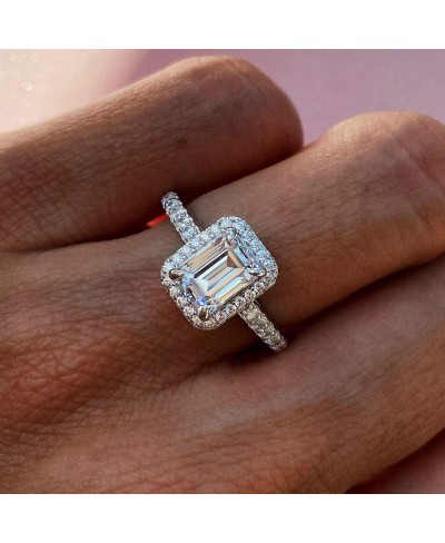 Silver 1.0 Ct (7x5mm) Emerald Cut Engagement Ring Accented Halo Wedding Ring Half Eternity Radiant Cut Anniversary Ring $29.8...