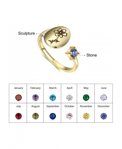 Free Engraving Birth Month Flower BFF Birthstone Rings for Women Personalized Sisters Best Friends Rings Birthstone Promise B...