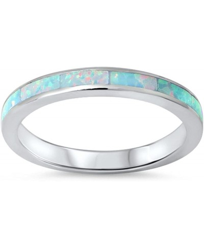 3MM Full Eternity Stackable Engagement Band Ring Lab Created White Opal 925 Sterling Silver $21.44 Engagement Rings