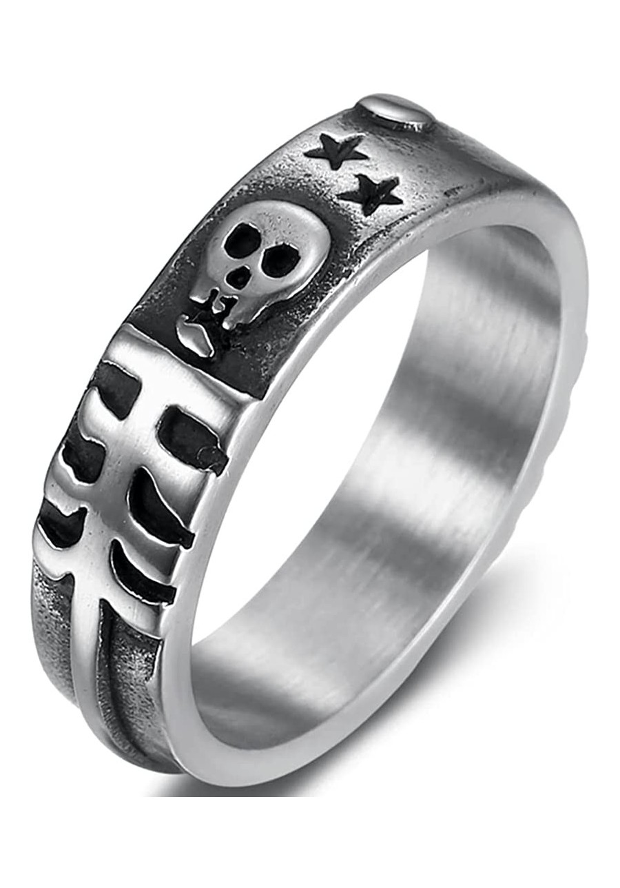 7mm Stainless Steel Retro Vintage Skull Skeleton Biker Halloween Band Statement Cocktail Party Ring $10.21 Bands