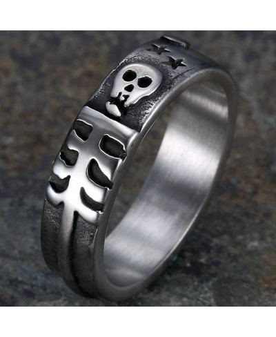 7mm Stainless Steel Retro Vintage Skull Skeleton Biker Halloween Band Statement Cocktail Party Ring $10.21 Bands