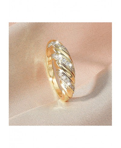 18K Gold Plated Croissant Dome Ring Braided Twisted Signet Chunky Band for Women Stacking Moon Star Statement Rings for Teen ...