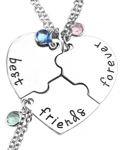 Silver Tone Alloy Rhinestone Best Friends Forever and Ever BFF Necklace Engraved Puzzle Friendship Pendant Necklaces Set(Set ...