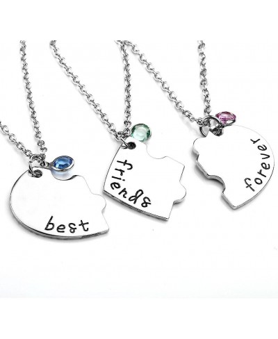 Silver Tone Alloy Rhinestone Best Friends Forever and Ever BFF Necklace Engraved Puzzle Friendship Pendant Necklaces Set(Set ...