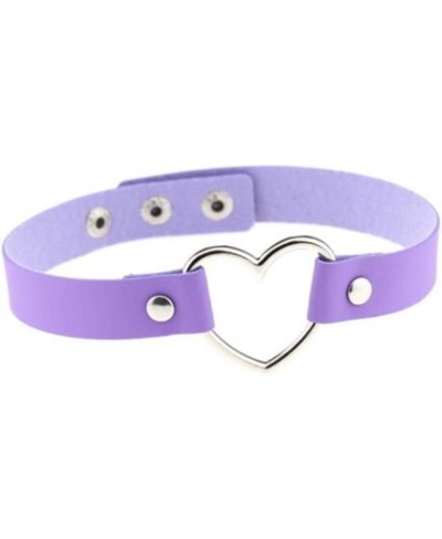 Vintage Love Choker Necklace Adjustable Pu Leather Love Heart Collar Punk Chain for Women Light Purple $10.24 Chokers