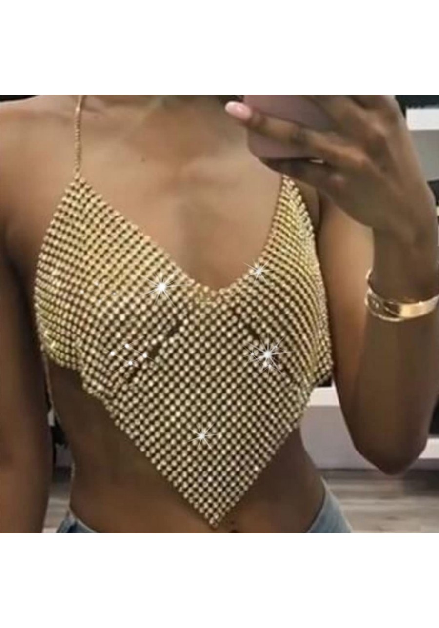 Rhinestone Body Chain Crystal Bra Body Jewelry Glitter Bikini Body Accessories for Women and Girls (Gold) $10.74 Body Chains