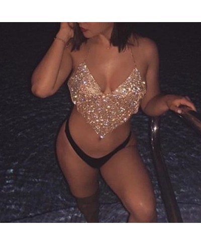 Rhinestone Body Chain Crystal Bra Body Jewelry Glitter Bikini Body Accessories for Women and Girls (Gold) $10.74 Body Chains