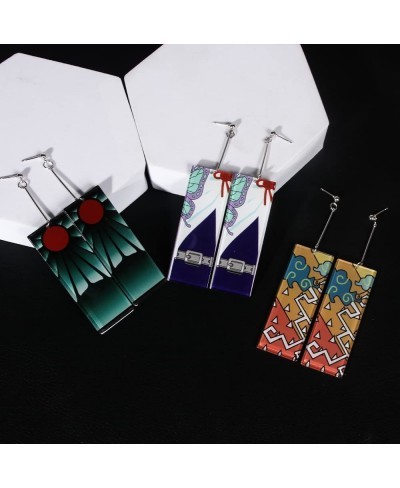 Demon Slayer Tanjiro Anime Earring - Anime Kamado Nezuko Hanafuda Acrylic Dangle Earrings - Cosplay Anime Jewelry Gifts for W...