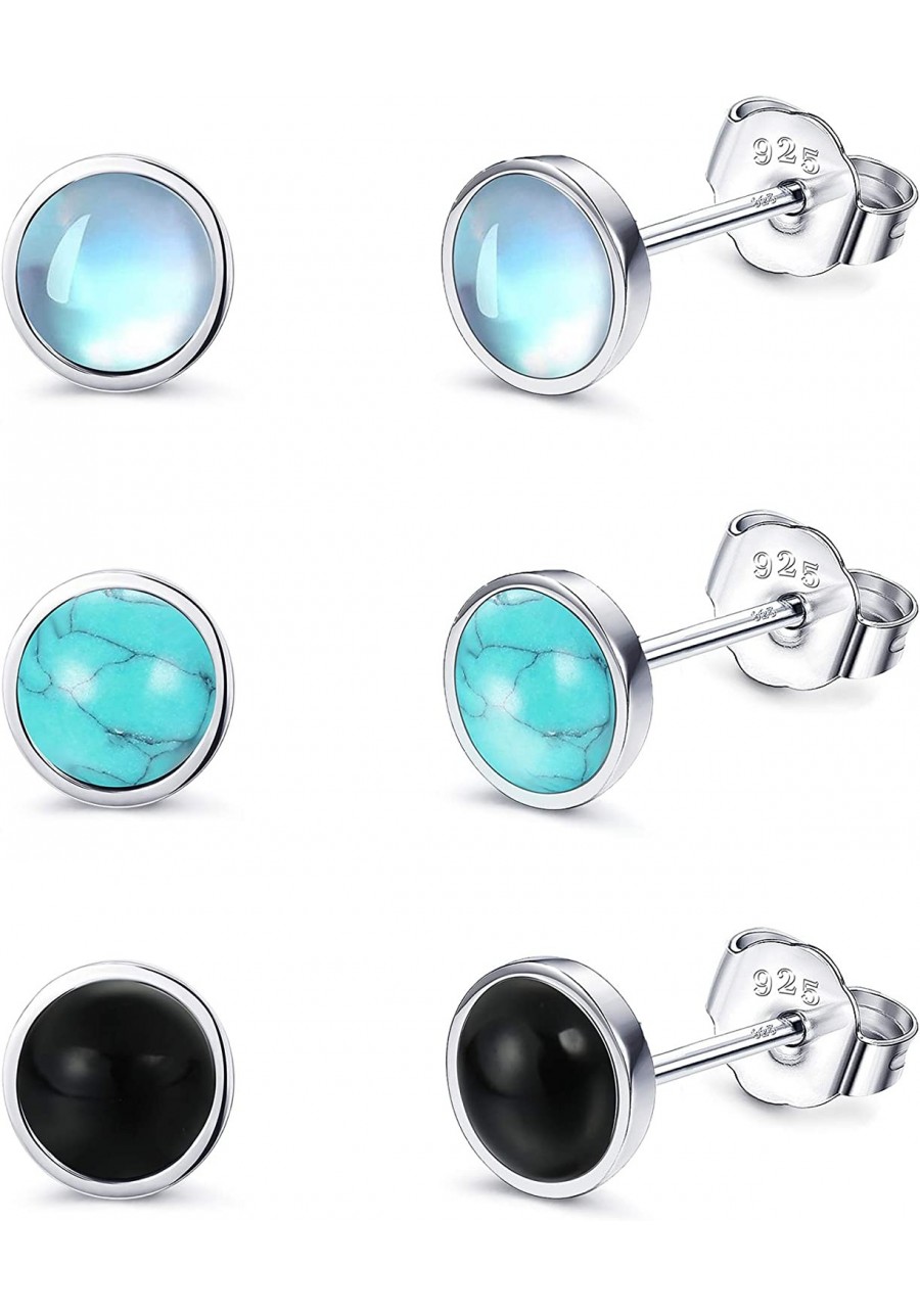 925 Sterling Silver Stud Earrings for Womens Teens Moonstone Earrings Turquoise Black Earrings Round Gemstone Stud Gift Chris...