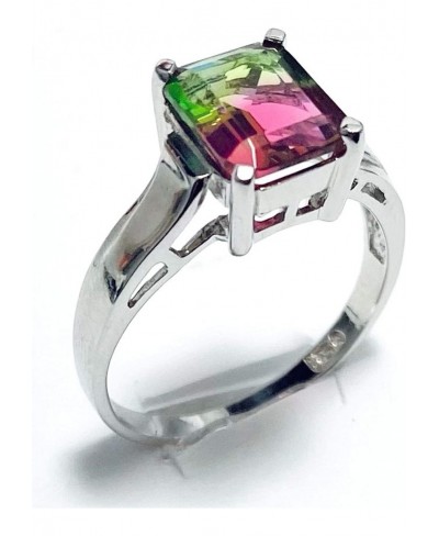 R2687W Classic Style Water Melon Color Helenite Rectangle 7x9mm 1.6Ct Sterling Silver Ring $33.38 Statement