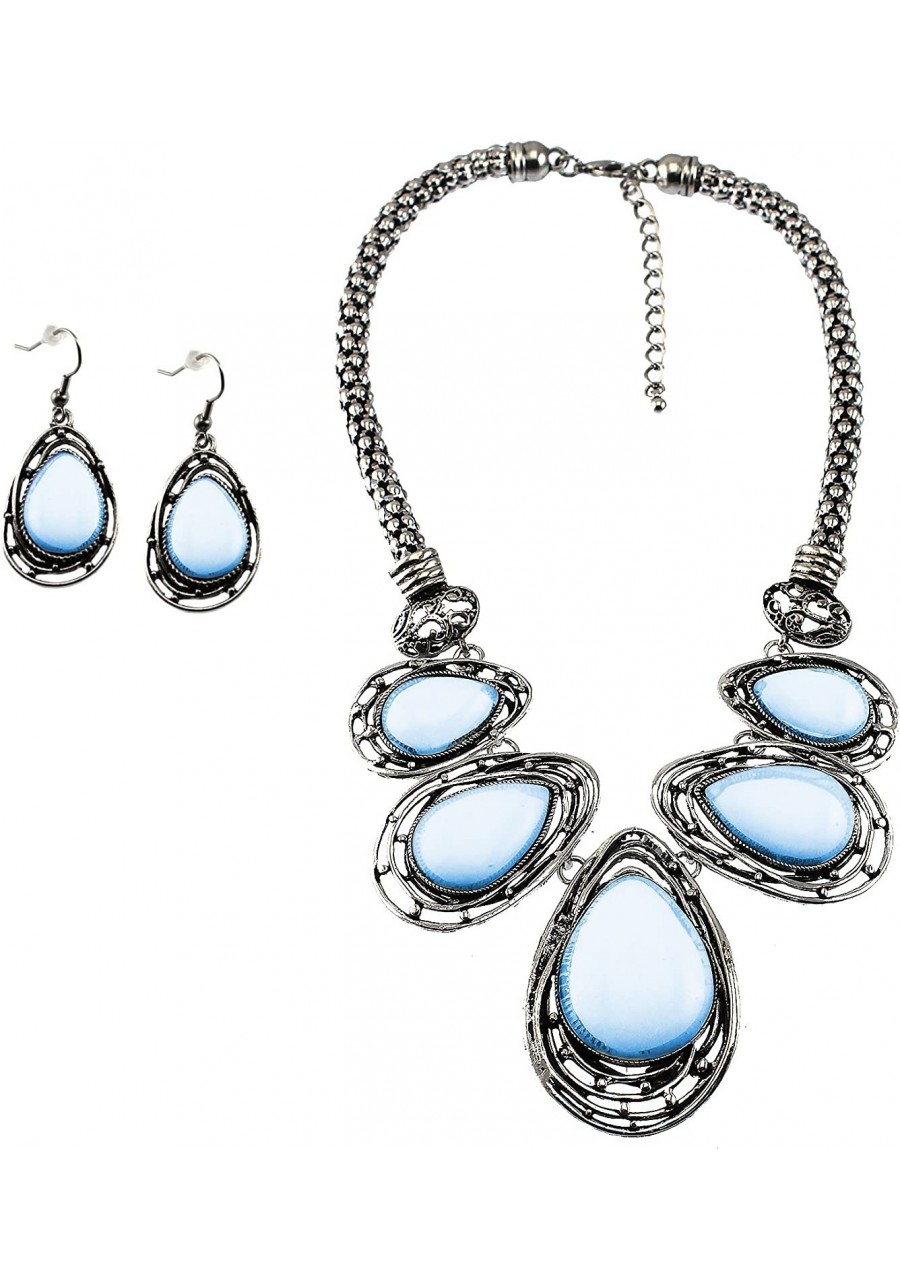 Graduated Teardrop Cabochon Stone BIB Necklace Set Matching Earrings $43.66 Chokers