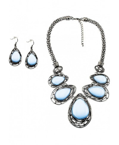 Graduated Teardrop Cabochon Stone BIB Necklace Set Matching Earrings $43.66 Chokers